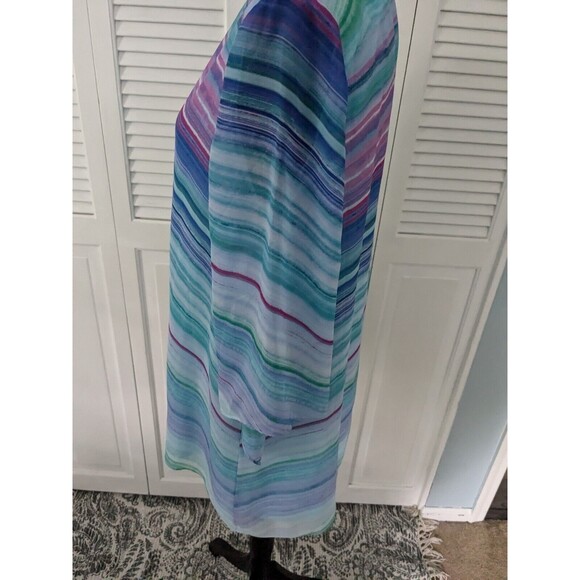Chico's Top Womens Sz S (0) Purple Aqua Stripe Chiffon Layer Asymmetrical Tunic - Picture 6 of 14